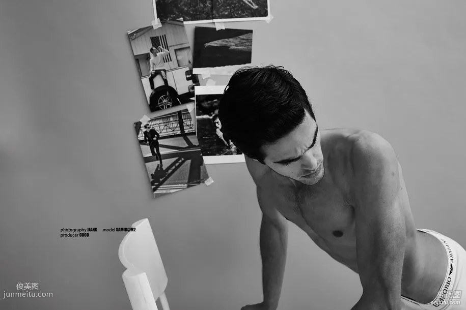 帥氣眼鏡型男-歐美帥氣肌肉型男黑白圖片 10