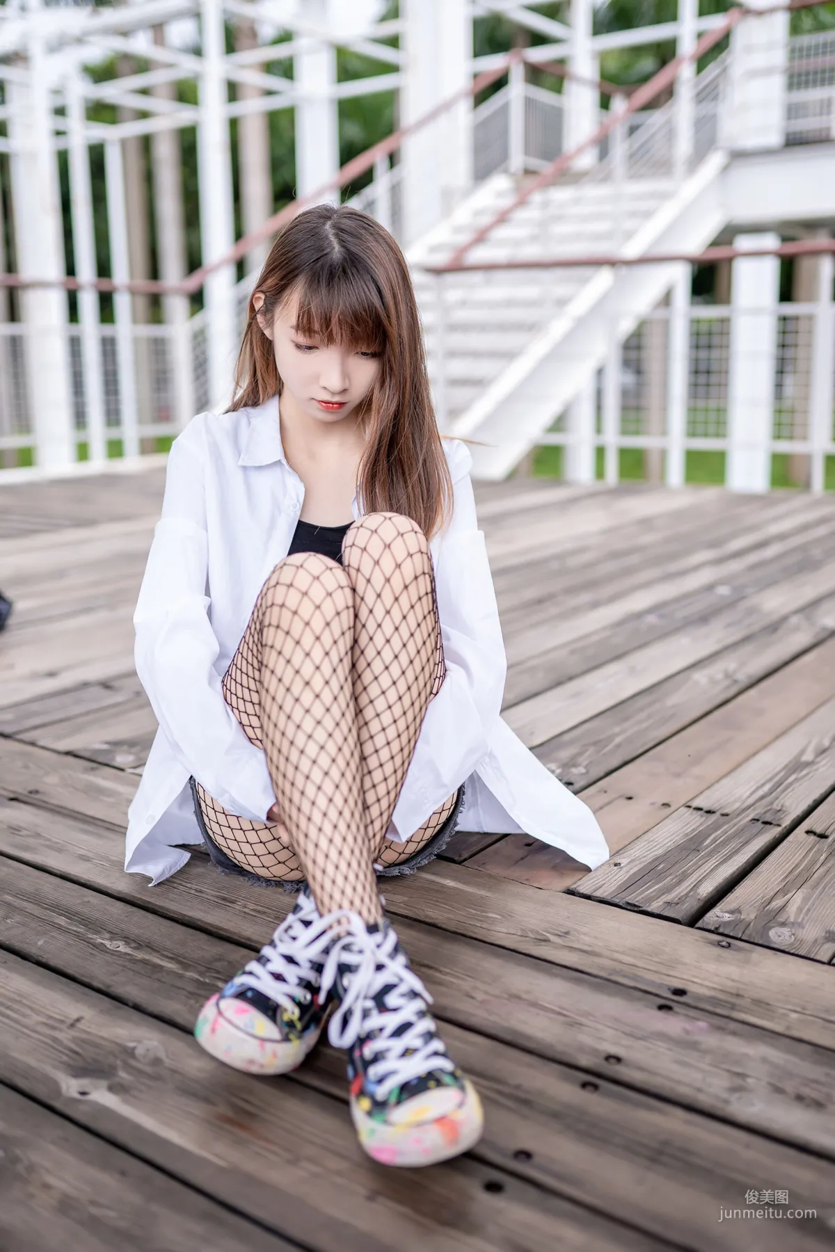 [风之领域] NO.094 超短牛仔短裤黑网袜 写真集16