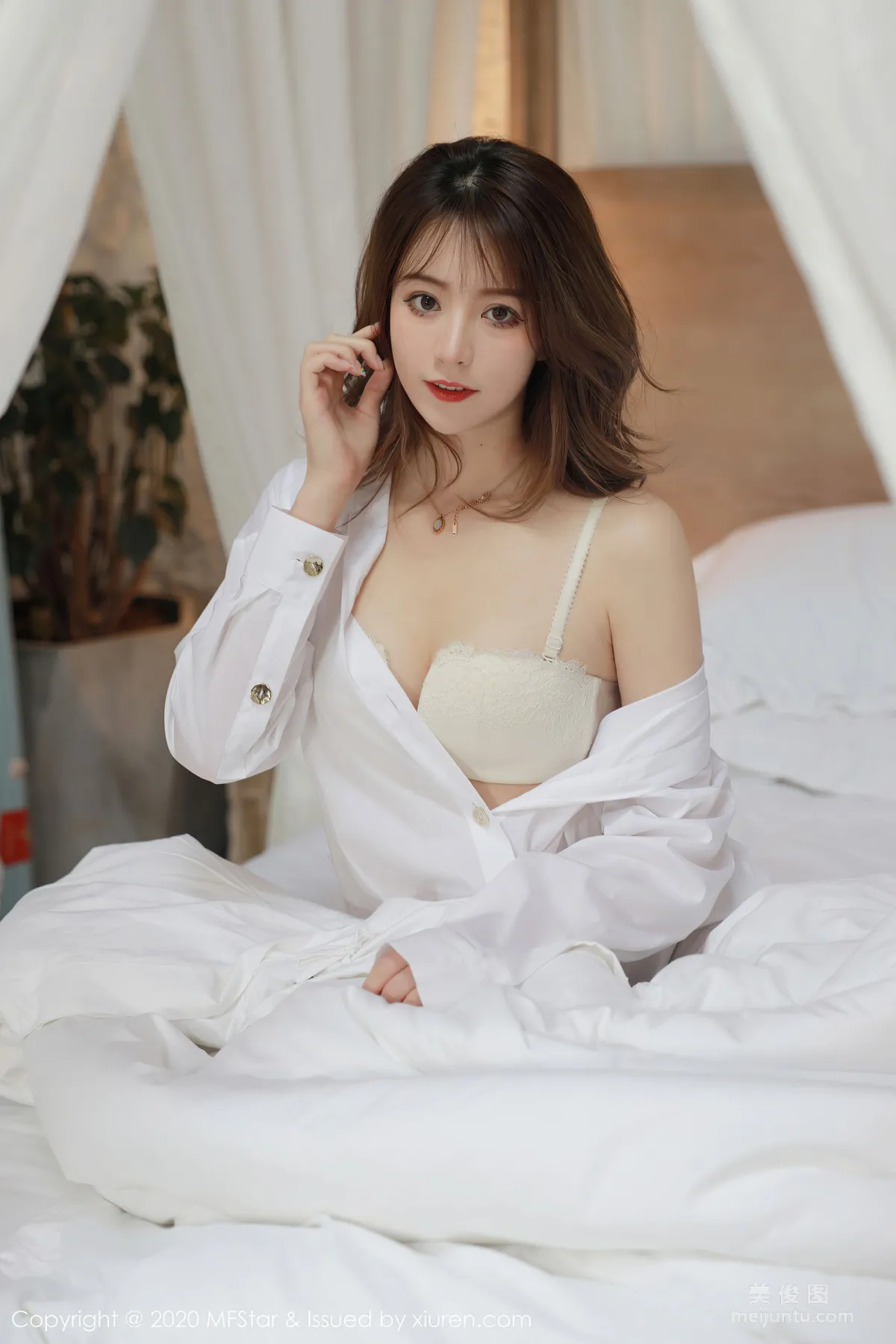 [模範學院MFStar] Vol.369 yoo優優 - 白色襯衫與蕾絲襪 3