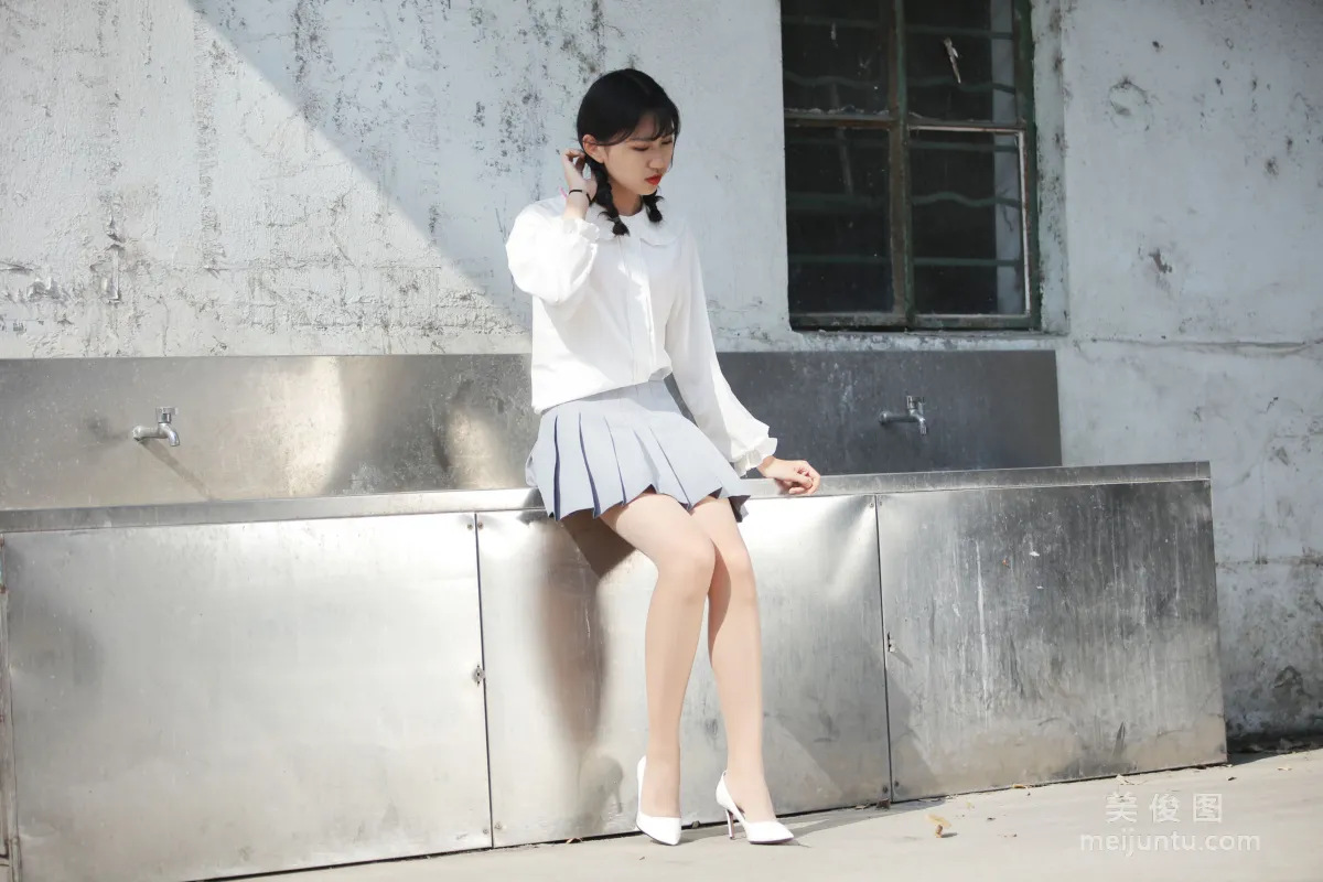 [奈絲] NO.072 小橙子 - 紮馬尾辮 穿白褶裙 17