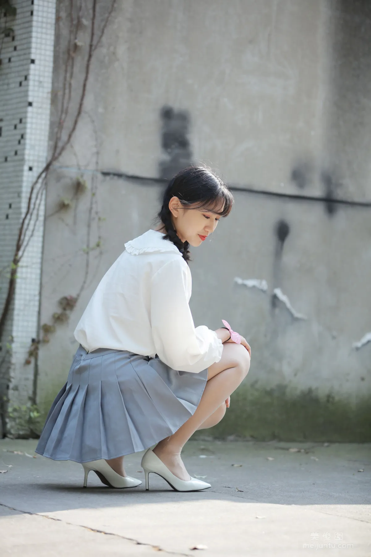 [奈絲] NO.072 小橙子 - 紮馬尾辮 穿白褶裙 8