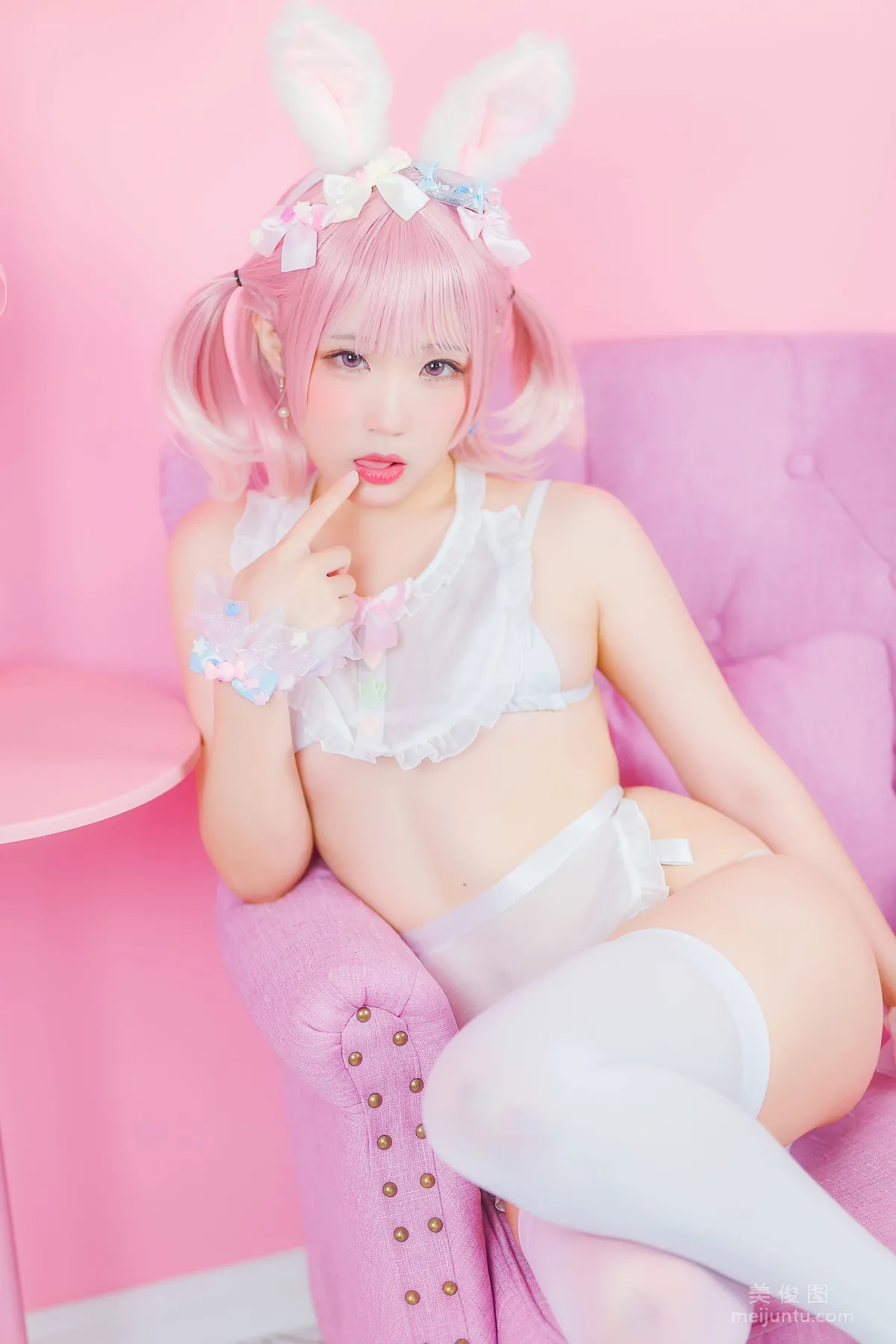 [網紅COSER寫真] Mime彌美 - 白粉色兔女郎 5