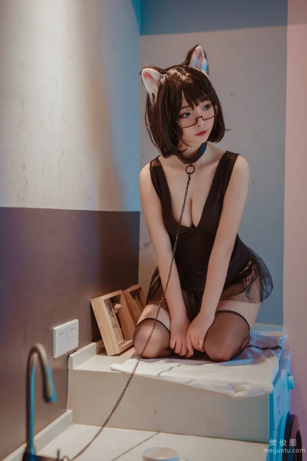 [網紅COSER寫真] yuuhui玉彙 - 貓貓頭黑裙子 套圖 5