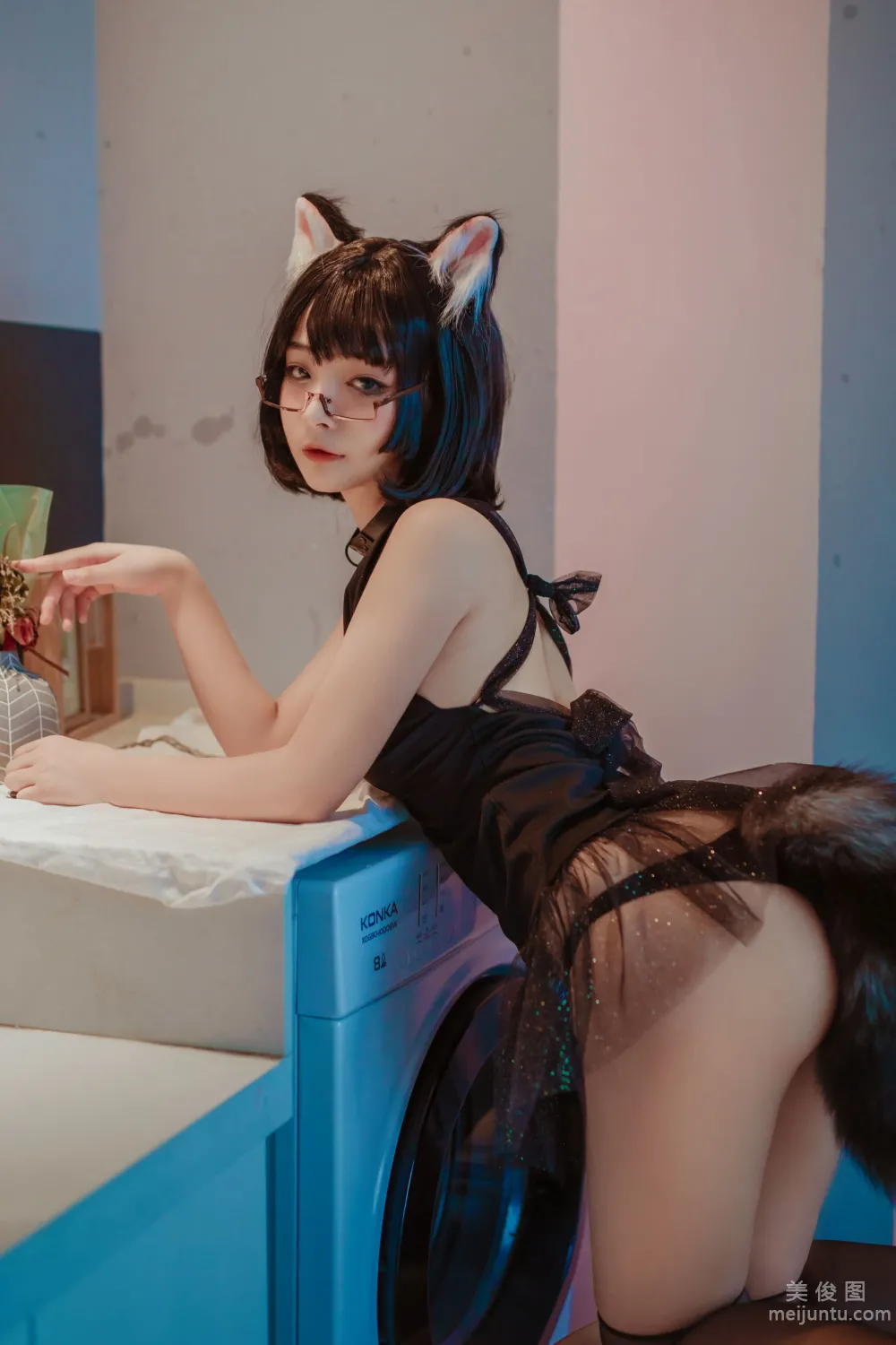 [網紅COSER寫真] yuuhui玉彙 - 貓貓頭黑裙子 套圖 7