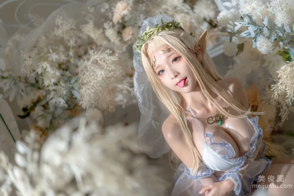 [網紅COSER寫真] 動漫博主蠢沫沫 - 白精靈 婚紗 25