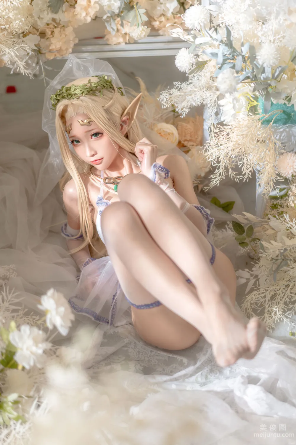 [網紅COSER寫真] 動漫博主蠢沫沫 - 白精靈 婚紗 46