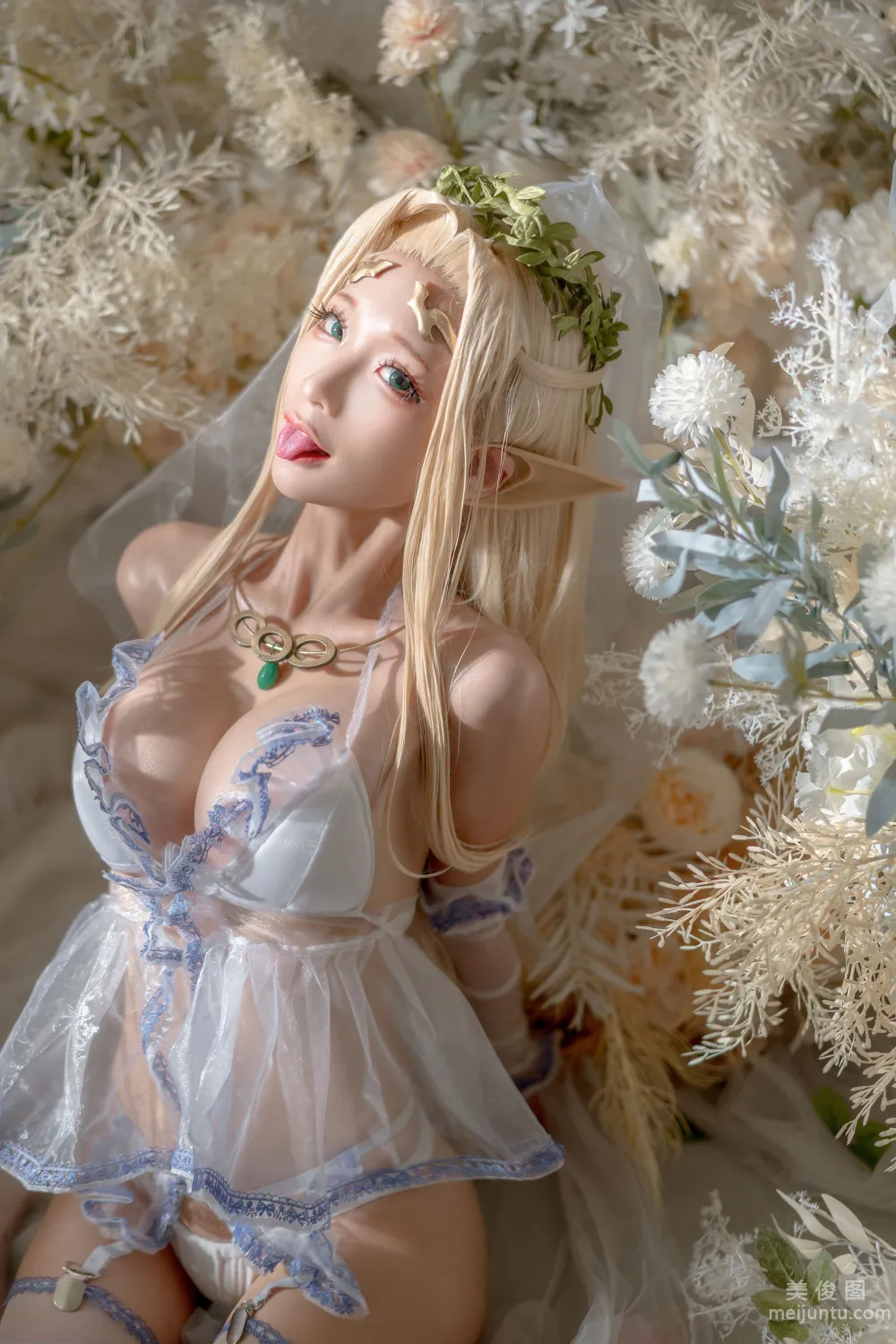 [網紅COSER寫真] 動漫博主蠢沫沫 - 白精靈 婚紗 30