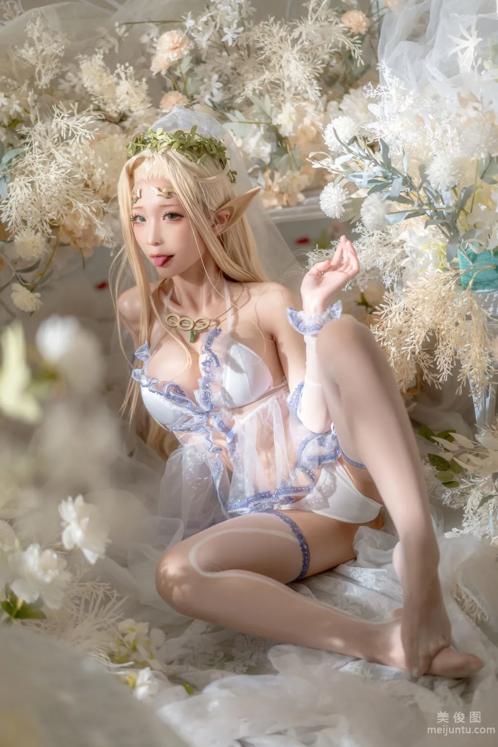 [網紅COSER寫真] 動漫博主蠢沫沫 - 白精靈 婚紗 42