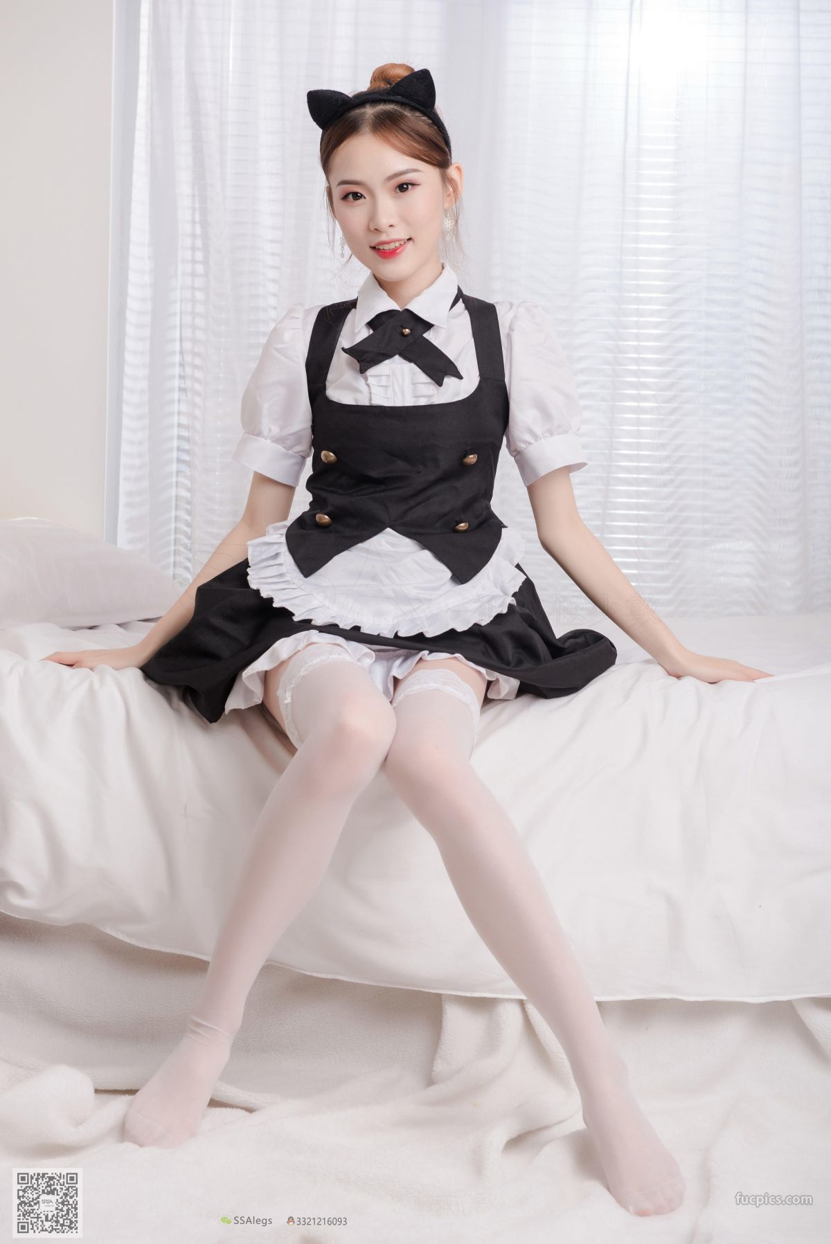 [SSA絲社] NO.025 琪琪 甜美風女仆白色長筒絲襪 75